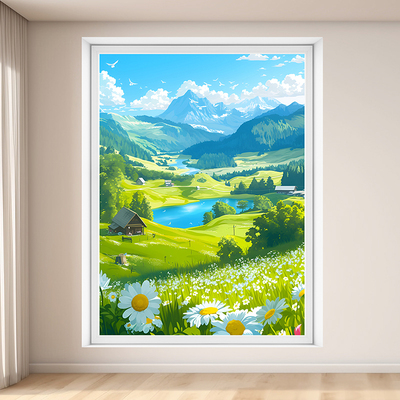 假窗户风景贴画竖版背景墙壁画
