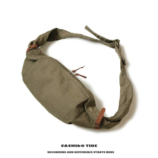 20AW KAPITAL 平田和宏 军事风军绿日潮帆布单肩斜跨牛皮流浪包