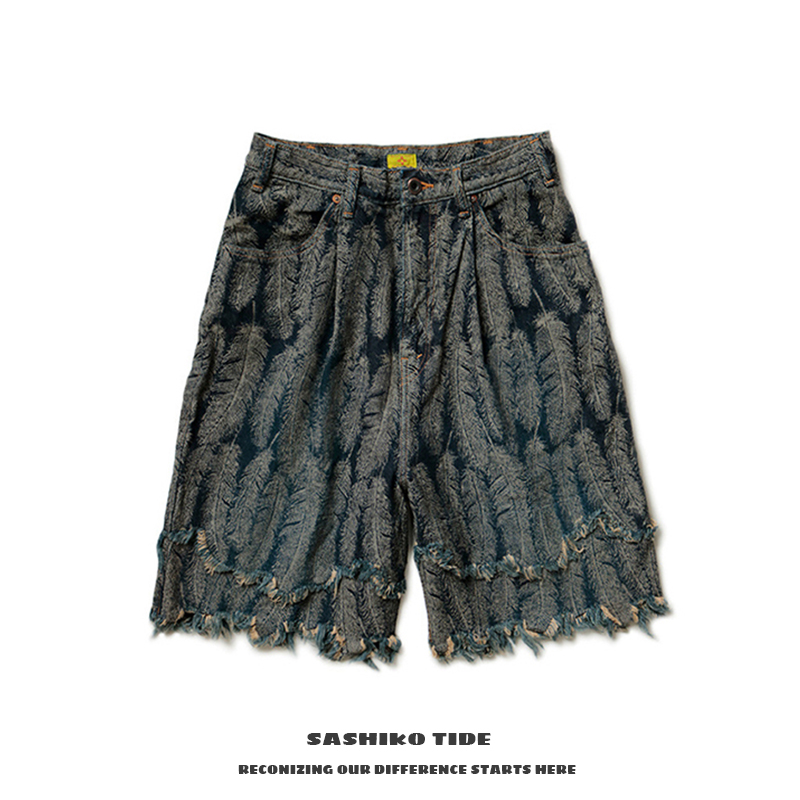 KAPITAL 21SS Hirata Kazuhiro Japanese Feather Denim Trendy Casual Shorts Men and Women's Same Model