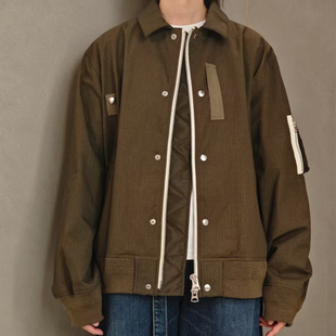 26SS萨卡衣同款 风翻领小众设计宽松多口袋拉链飞行夹克外套 工装