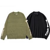 宽松套头男女同款 KAPITAL 平田和宏骨头双色破洞长袖 毛衣外套