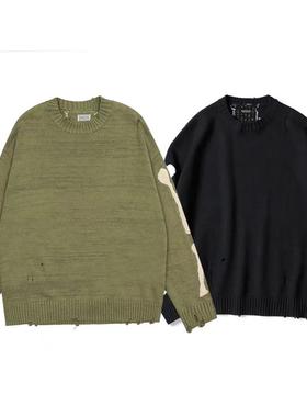 KAPITAL 平田和宏骨头双色破洞长袖宽松套头男女同款毛衣外套