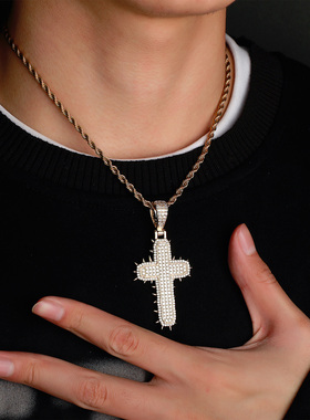 TOP芒刺仙人掌十字架吊坠国潮嘻哈项链男女时尚穿搭秋冬爆款