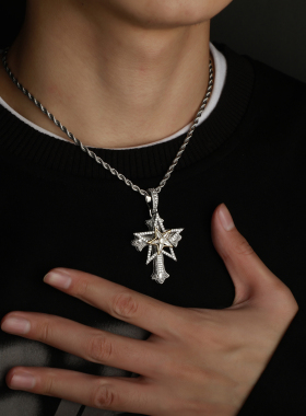 TOPGRILLZ原创六芒星可旋转十字吊坠满锆镶嵌男女嘻哈潮流项链