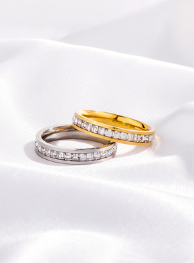 TOP不锈钢单排方钻指环 不褪色男女情侣款式百搭简约ins风