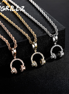 TOPGRILLZ欧美创意个性嘻哈hiphop音乐耳机十字架吊坠项链ins星空