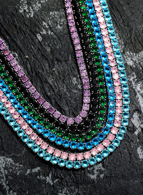 5MM新品TennisChain彩色锆石网球链嘻哈满钻项链弹簧扣潮人首饰品