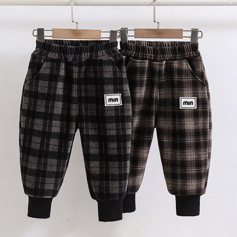 MXAG男童秋冬加绒格子休闲裤1洋气2新款3小童一体绒裤子5岁宝宝6