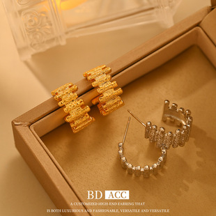 欧美风C型半圆铜镀真金耳圈栅栏设计感通勤百搭时尚耳环跨境耳饰