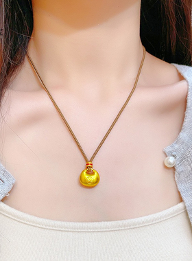 金包银小胖福坨吊坠项链坨坨福字实心毛衣链送女友礼物