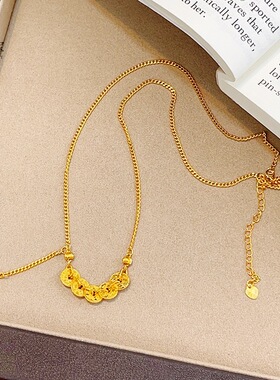 金包银碎冰冰猫眼五帝钱项链女钱币流苏锁骨链高级感