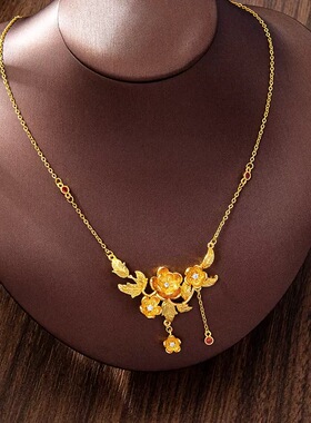 金色点钻榴花流苏项链女款轻奢小众设计感高级锁骨链送女友