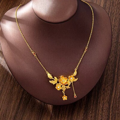 金包银点钻榴花流苏项链女款轻奢小众设计感高级锁骨链送女友