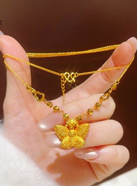 金包银点钻蝴蝶吊坠项链女款轻奢小众设计感高级毛衣链送女友