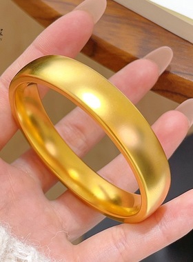金色精致 古法素圈手镯女款黄金色久不掉色轮胎宽面泥鳅背手环