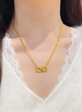 金包银点钻环环相扣项链女款轻奢小众设计感高级锁骨链送女友