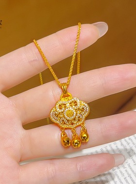 金包银古法镶钻花丝福字如意锁包吊坠平安锁挂坠送女友礼物