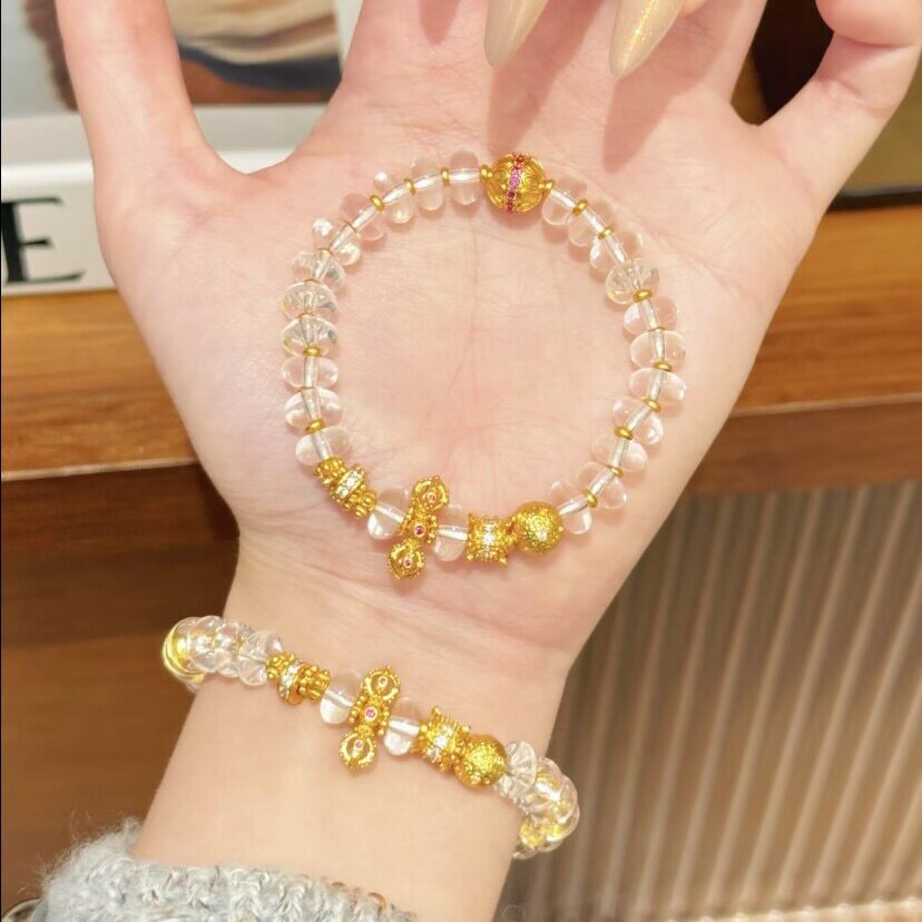 金色精致古法沙金陨石星球金刚杵白水手链古法精致高级手串
