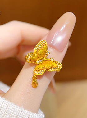 金色饰品拉丝蝴蝶戒指女款2026新款轻奢小众设计感食指戒送女友