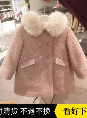 女童中长款加厚毛呢外套宝宝夹棉气质外套中小童毛领羊毛呢大衣