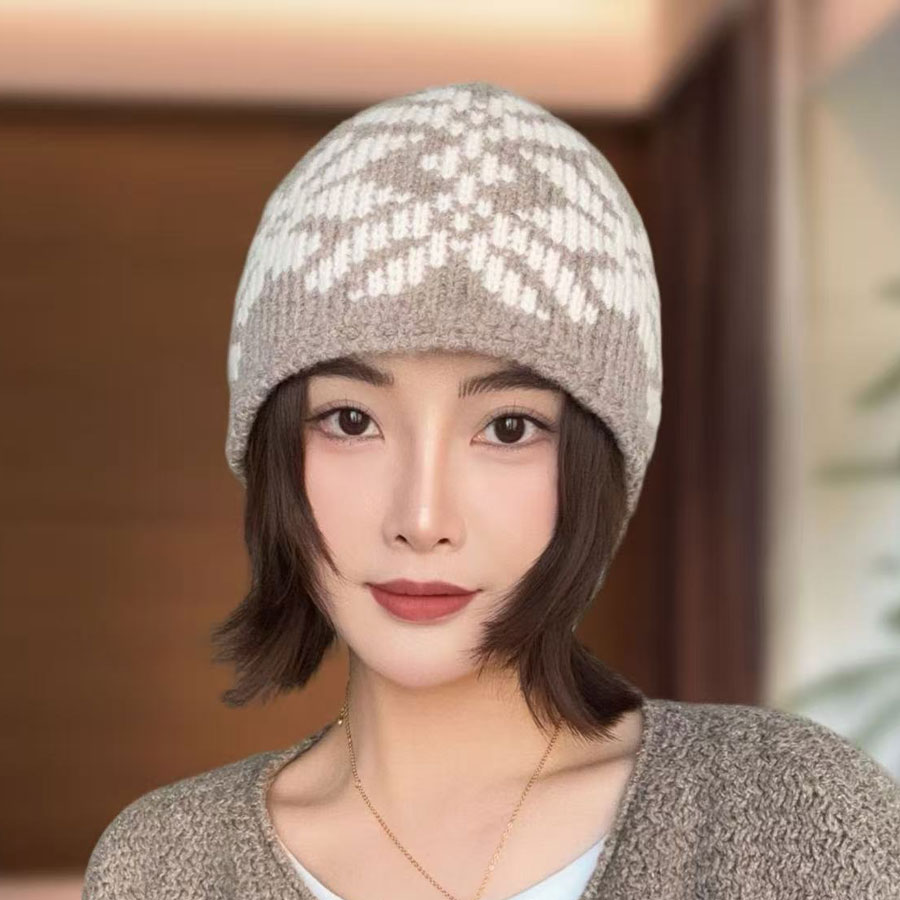 针织包头帽2025秋冬季女士新款百搭时尚保暖冷帽防寒防风毛线帽子