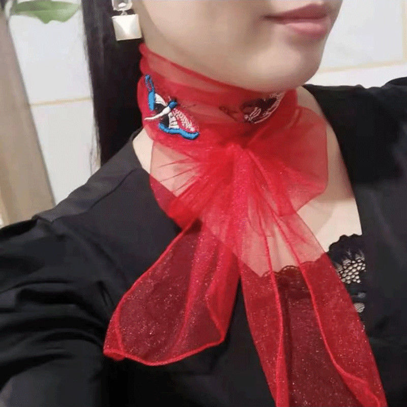 丝巾女士春夏季新款薄款刺绣蝴蝶护颈女百搭时尚装饰纱巾围巾围脖