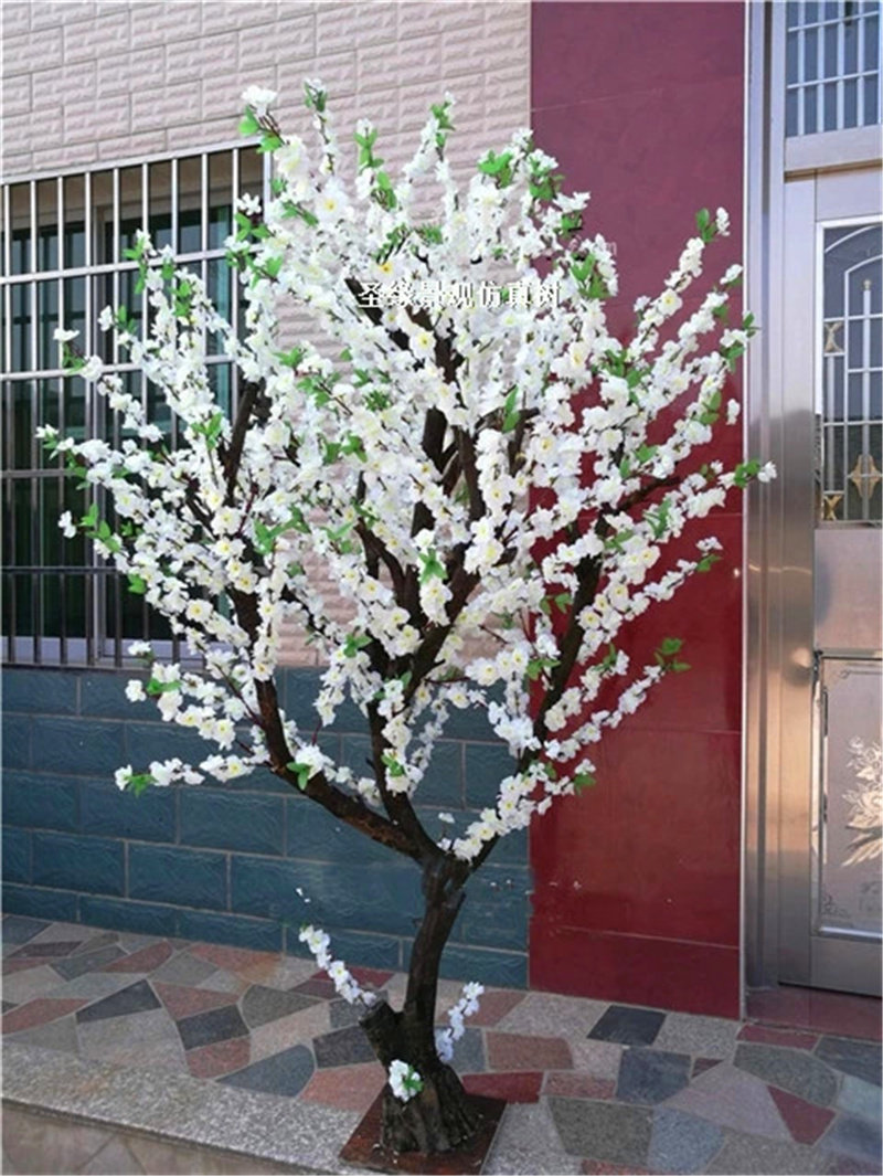 仿真白色梨花树婚礼酒店大堂装饰假花树白色假桃花树橱窗阳台摆件