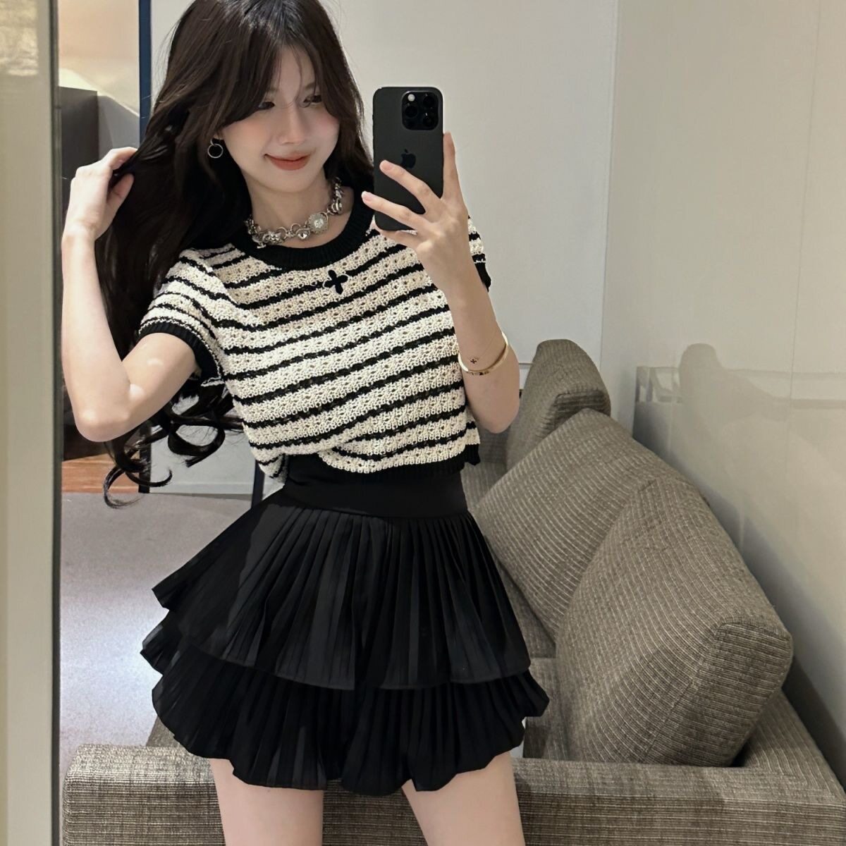小个子穿搭一整套活泼减龄上衣套装裙女成套搭配减龄蛋糕裙两件套