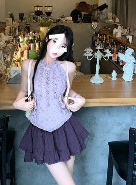 紫罗兰 夏季新款法式甜美风修身设计感上衣显瘦半身裙初恋两件套