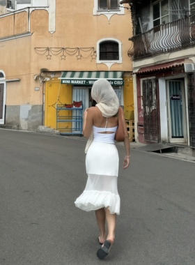 Adorn 莫尼卡的美丽传说 乔其纱真丝优雅低腰性感两色百褶花苞裙