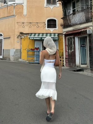 Adorn 莫尼卡的美丽传说 乔其纱真丝优雅低腰性感两色百褶花苞裙