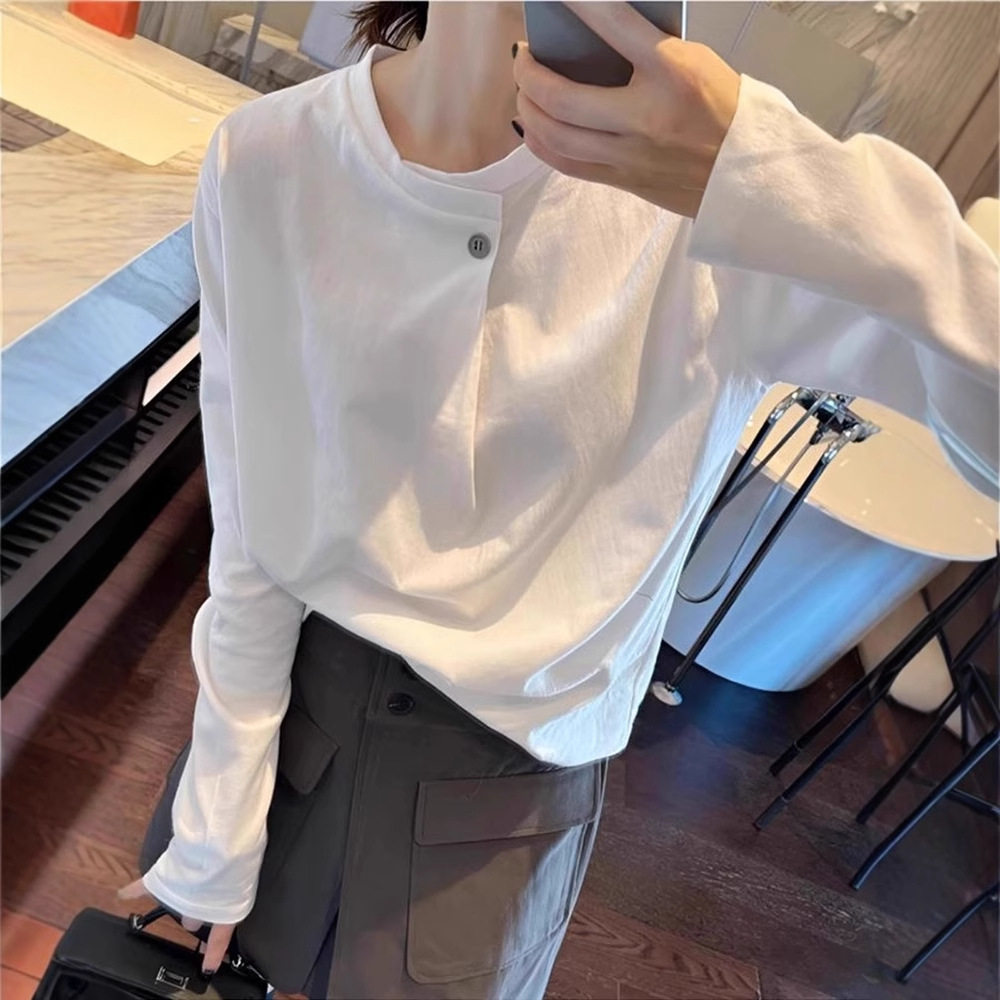 欧货白色设计感长袖t恤女202T恤