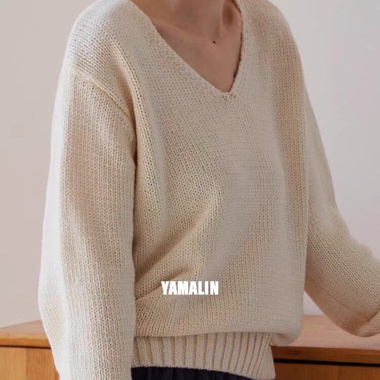 A05 初秋新款文艺范女装秋冬毛衣慵懒甜美温柔法式V领套头针织衫
