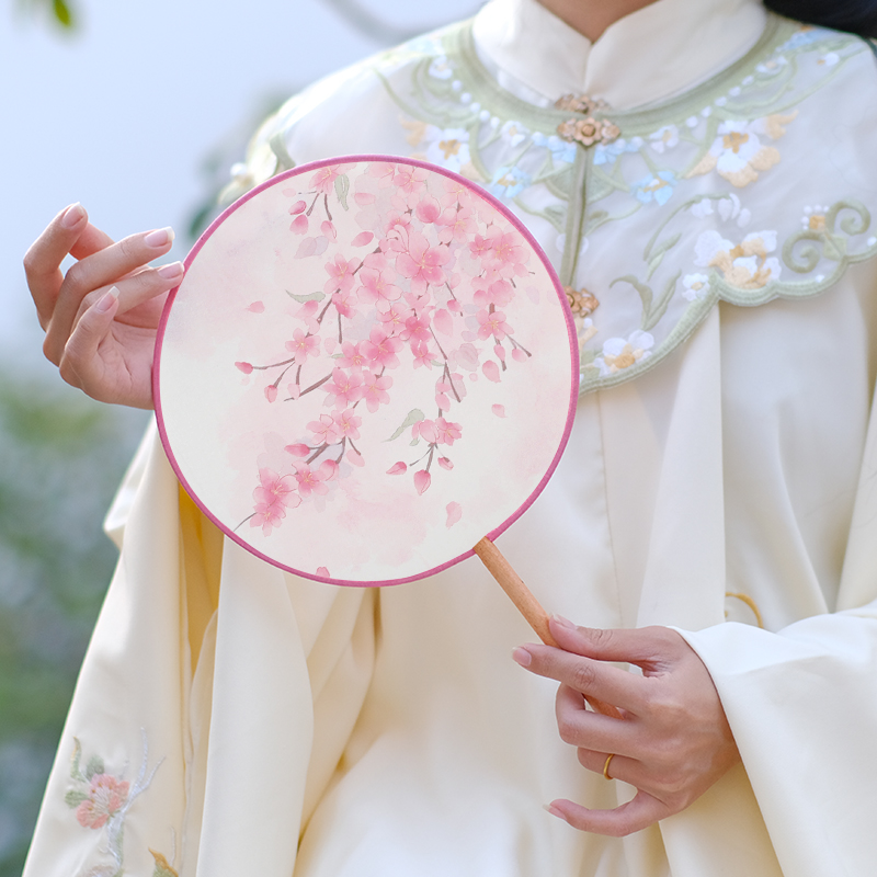 半透古风团扇长柄流苏舞蹈圆扇