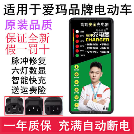 适用爱玛电动车48V12AH60V20AH72铅酸电瓶原厂品质充电器自动断电