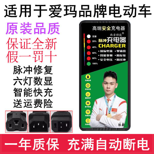 适用爱玛电动车铅酸充电器自断电