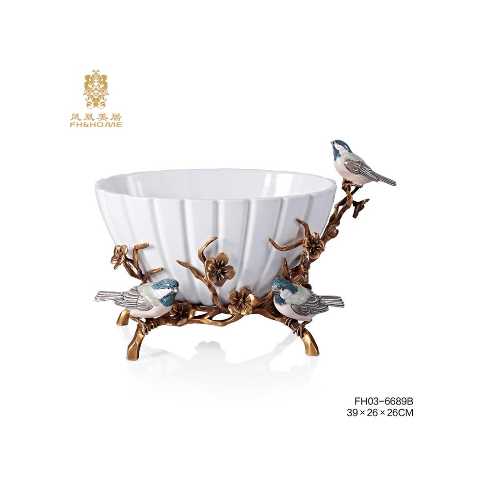 欧式奢华精美花瓶插花陶瓷配铜桌面客厅纸巾盒装饰果盘摆件收藏品