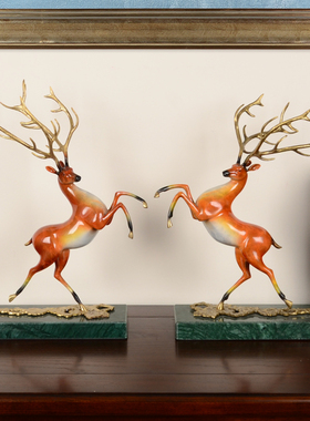 招财福鹿彩黄铜桌面创意摆件