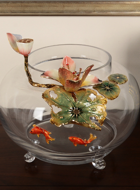 珐琅彩水晶荷塘月色欧式风摆件