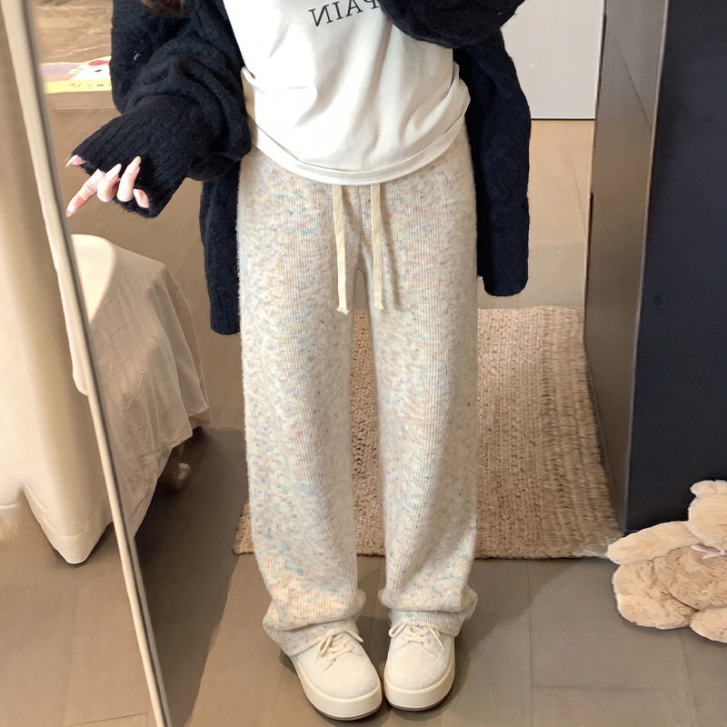 秋冬高腰垂感阔腿糯米针织裤女