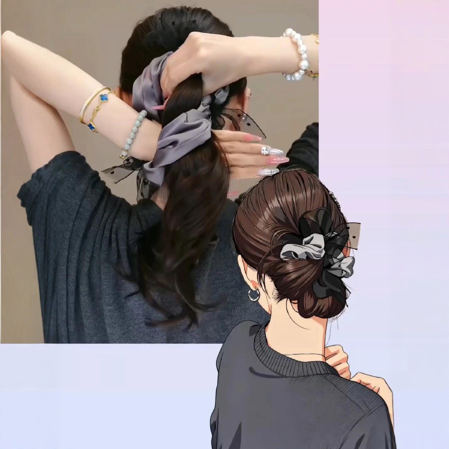 这样扎低丸子好松弛！韩系大肠发圈简约丸子头头绳复古风2025新款