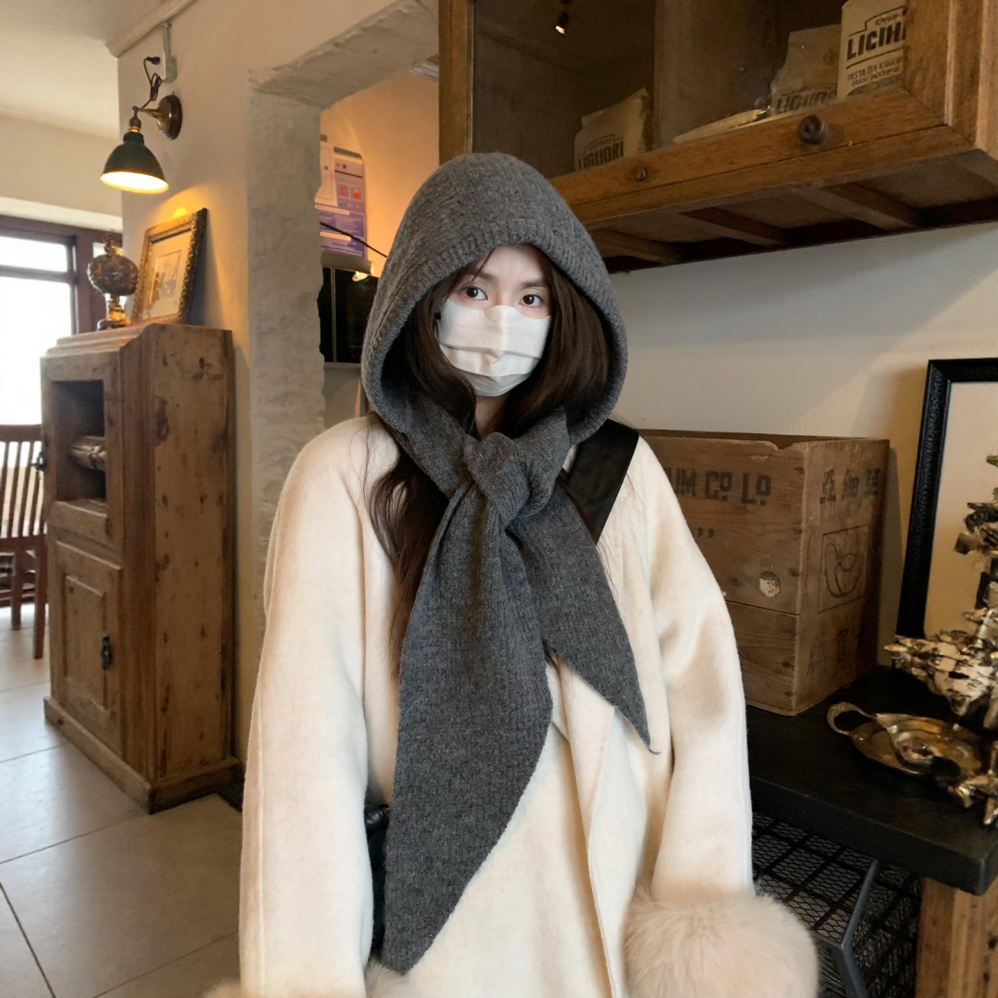 巴拉克法帽灰色好韩好百搭保暖毛线帽防寒显脸小可爱帽子25年新款