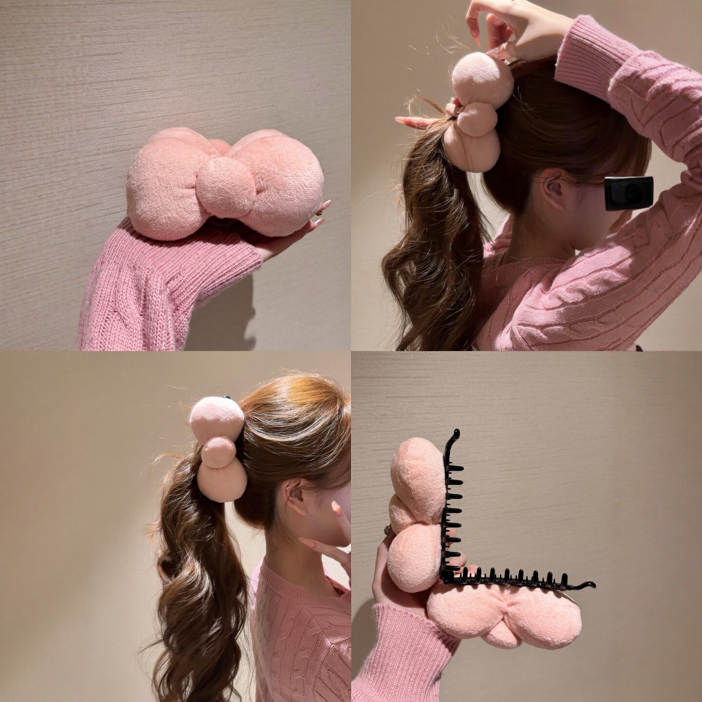 老婆们一直在催的！粉色毛绒蝴蝶结香蕉夹甜美HelloKitty2026新款