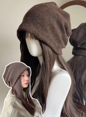 原相机实拍大版针织帽显脸小冷帽大头围日杂风保暖堆堆帽2025新款