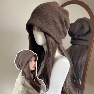 原相机实拍大版针织帽显脸小冷帽大头围日杂风保暖堆堆帽2025新款