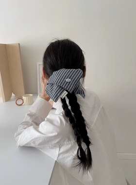 东大门爆款方巾发圈韩系感拉满！慵懒风蓝色条纹大肠通勤百搭发饰