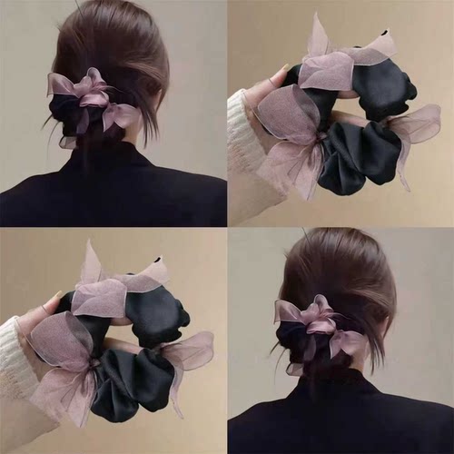 欧根纱手工编织蝴蝶结大肠圈高级感少女丸子头显发量发绳2026新款