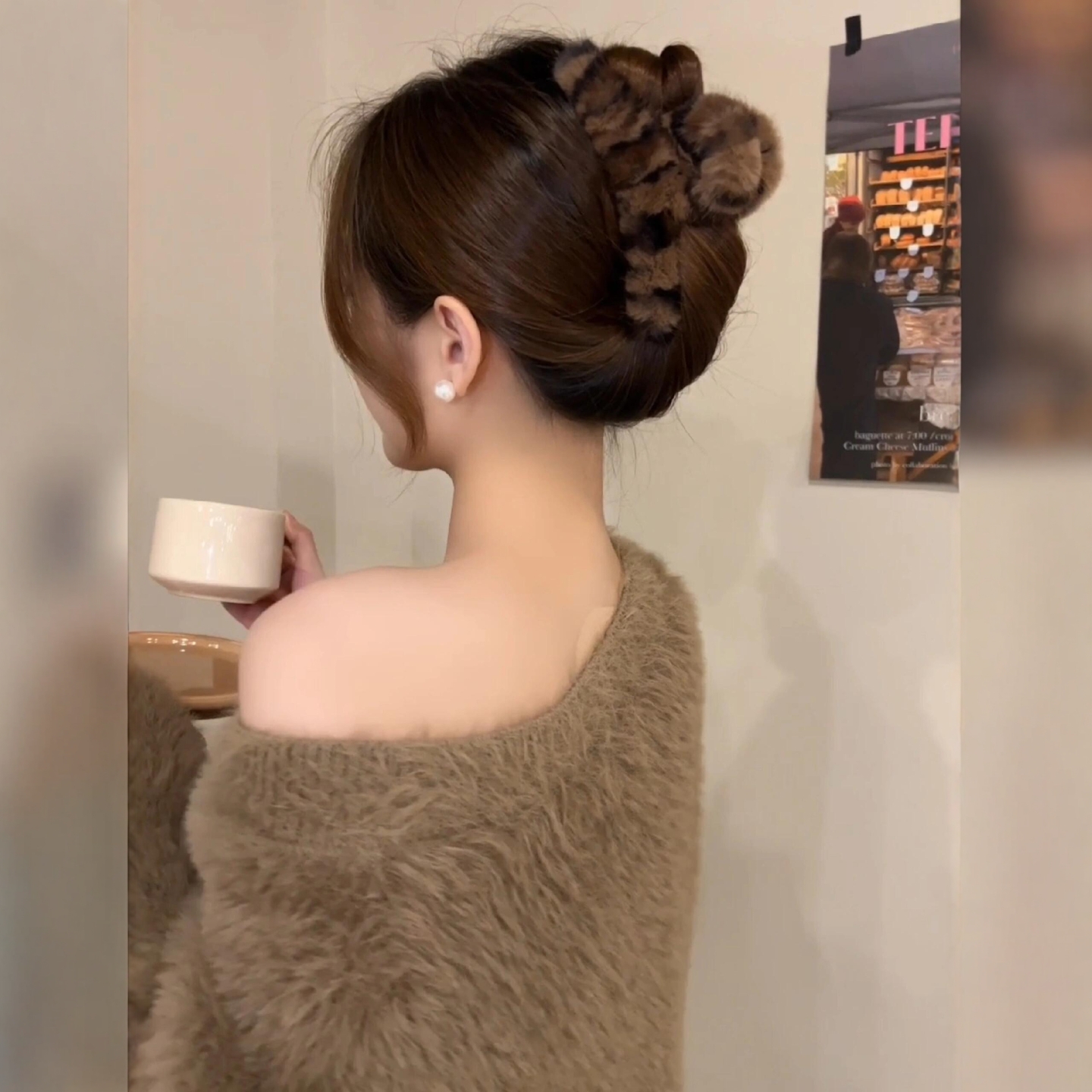 秋冬百搭发型豹纹毛绒高级感抓夹新款发量多设计感后脑勺韩系夹子