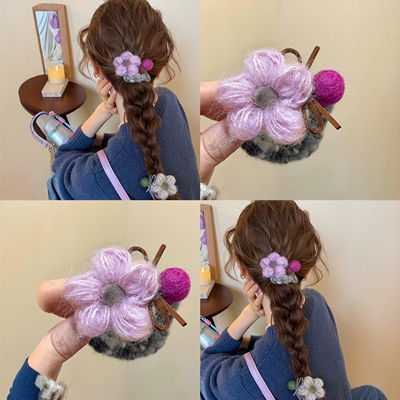 毛绒绒香芋紫小花发圈甜美温柔风