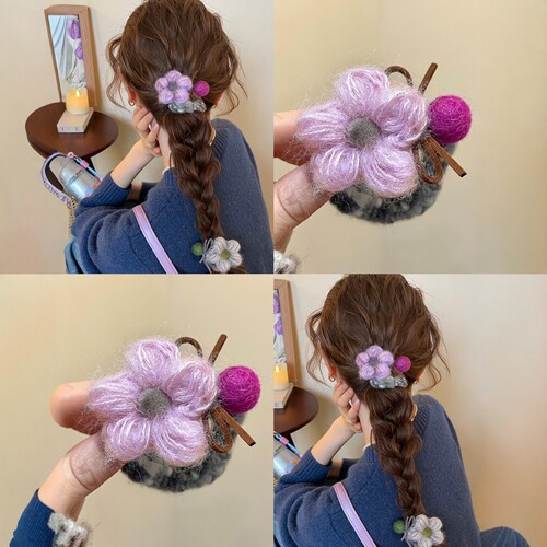 毛绒绒香芋紫小花发圈甜美温柔风